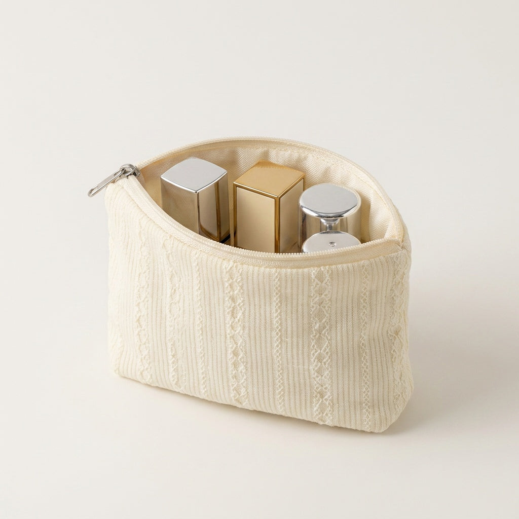 Pochette Maquillage Tricot Ivoire — BelleTrousse