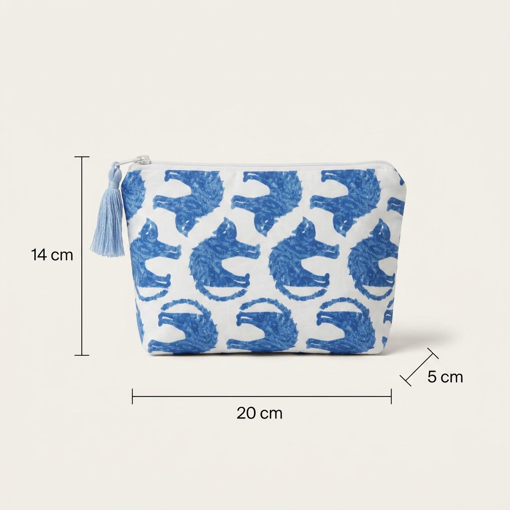 Vanity de Voyage Coton Imprimé Tigres Bleu — BelleTrousse