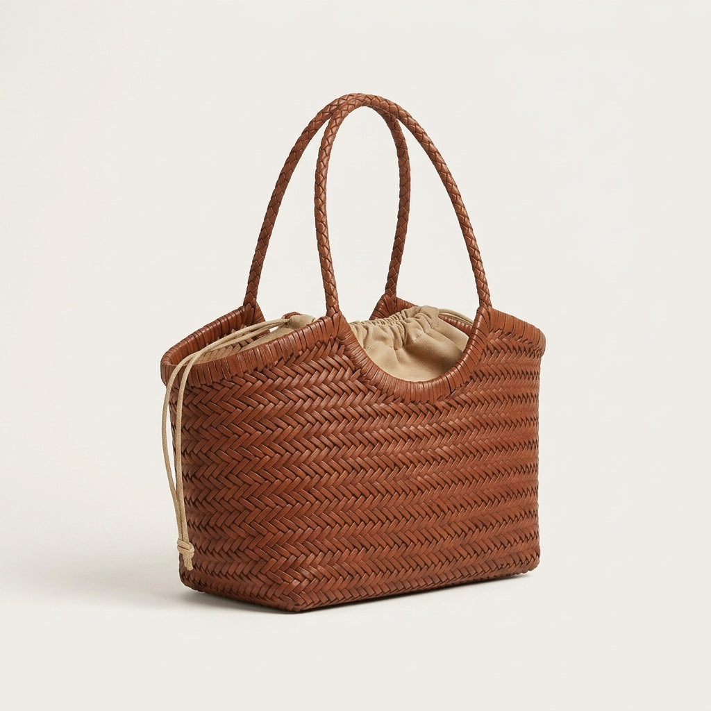 Sac Tendance Cuir Tressé Cognac — BelleTrousse