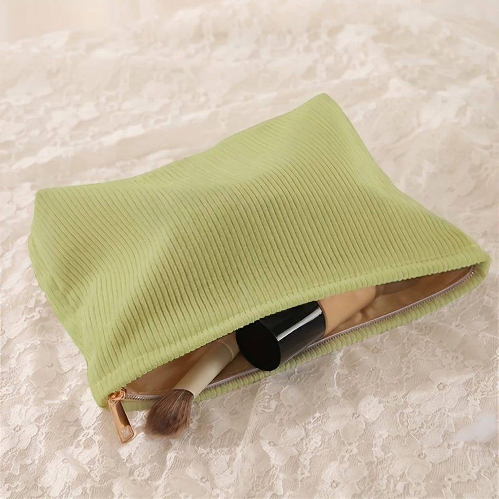 Trousse de Maquillage Velours Côtelé Grenouille Vert — BelleTrousse