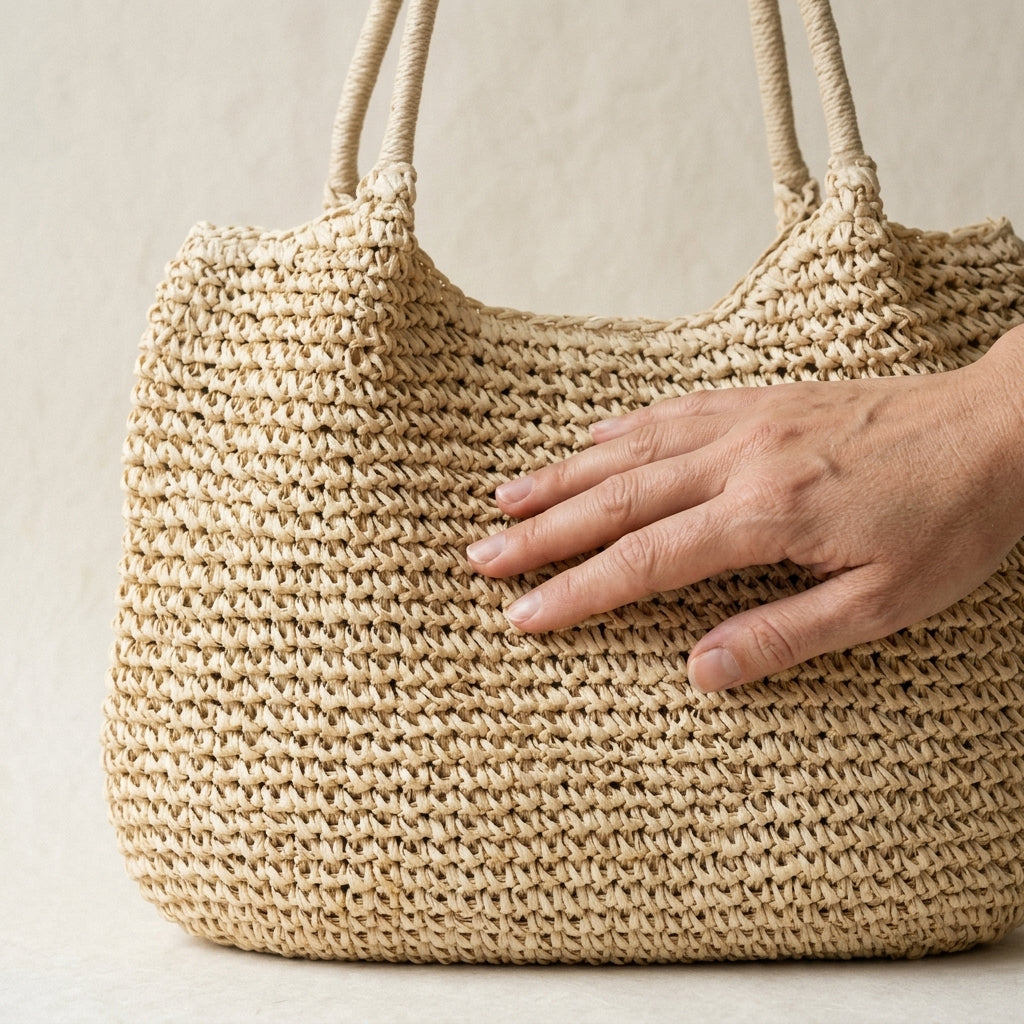 Sac de Plage Raphia Tressé Natural — BelleTrousse