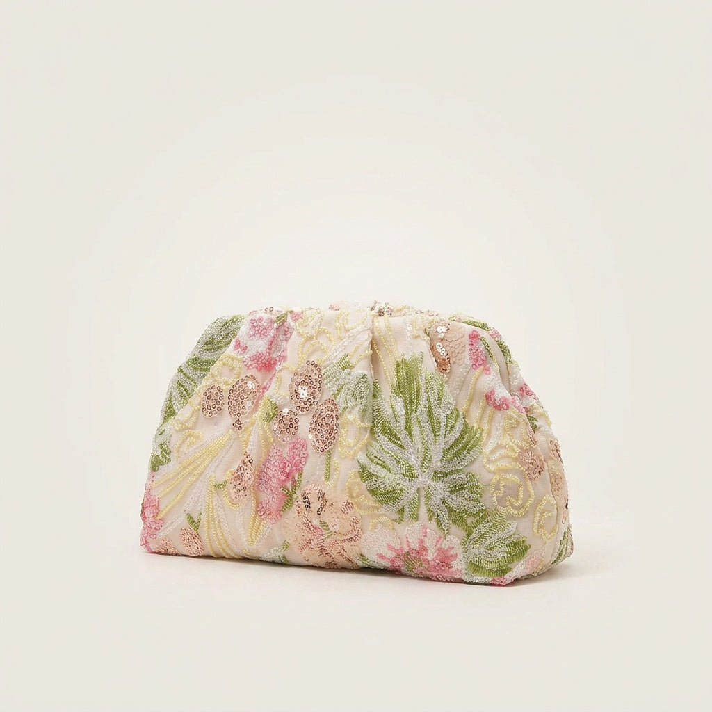 Pochette Tendance Broderie Florale Pastel — BelleTrousse