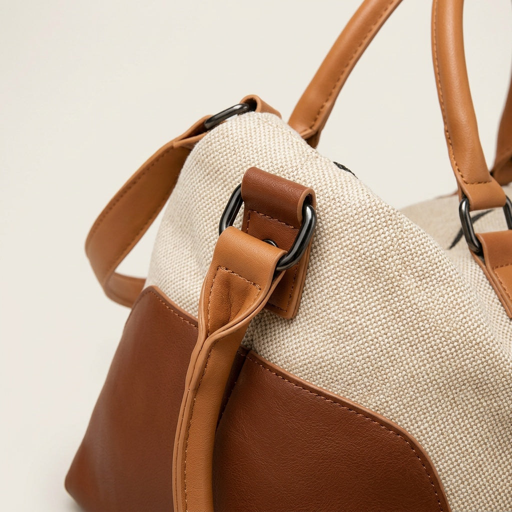 Sac de Voyage Canvas Crème & Cuir Camel — BelleTrousse