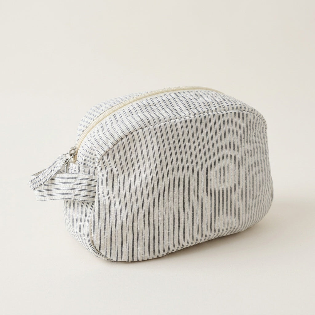 Trousse de Toilette Seersucker Rayures Bleu Gris — BelleTrousse
