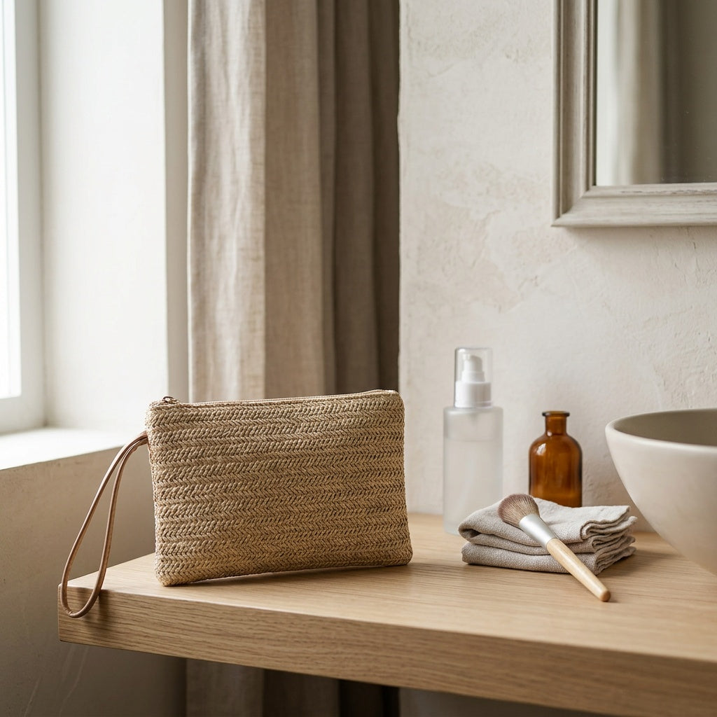 Pochette Tendance Raphia Tressé Naturel — BelleTrousse