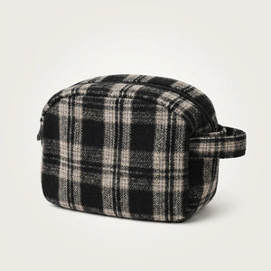 Trousse de Toilette Tweed Carreaux Noir & Crème — BelleTrousse