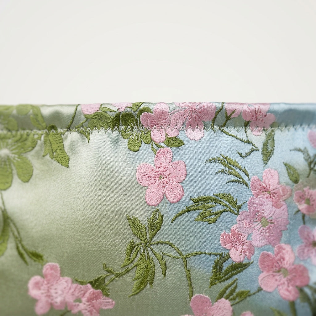 Trousse de Maquillage Satin Fleuri Vert Sauge — BelleTrousse