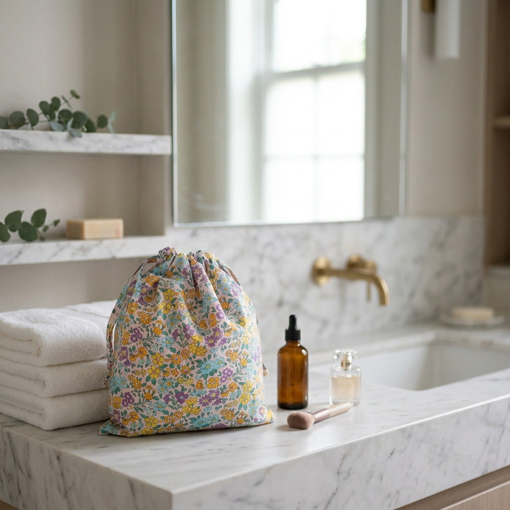 Pochette Tissu Fleuri Cordon — BelleTrousse