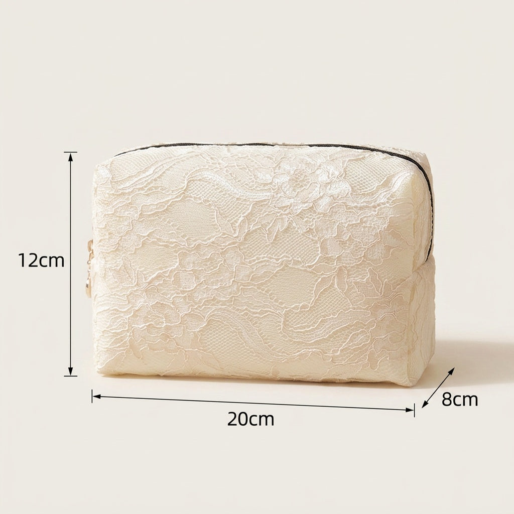 Trousse de Maquillage Broderie Florale Ivoire — BelleTrousse