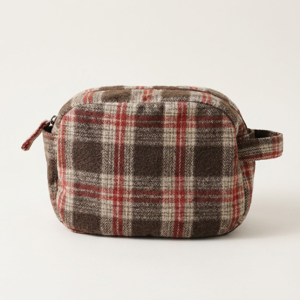 Trousse de Toilette Tweed Carreaux Noir & Crème — BelleTrousse