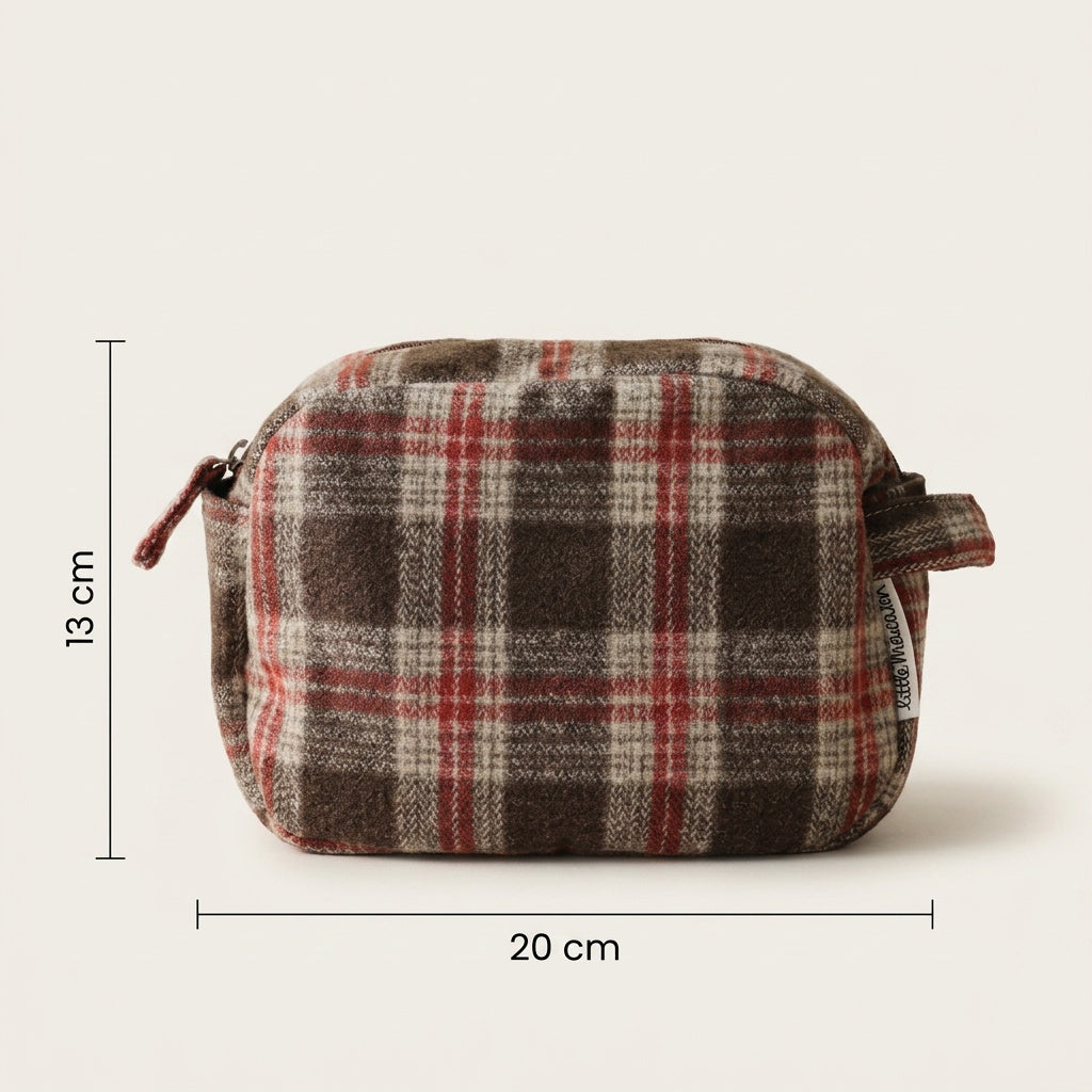 Trousse de Toilette Tweed Carreaux Noir & Crème — BelleTrousse