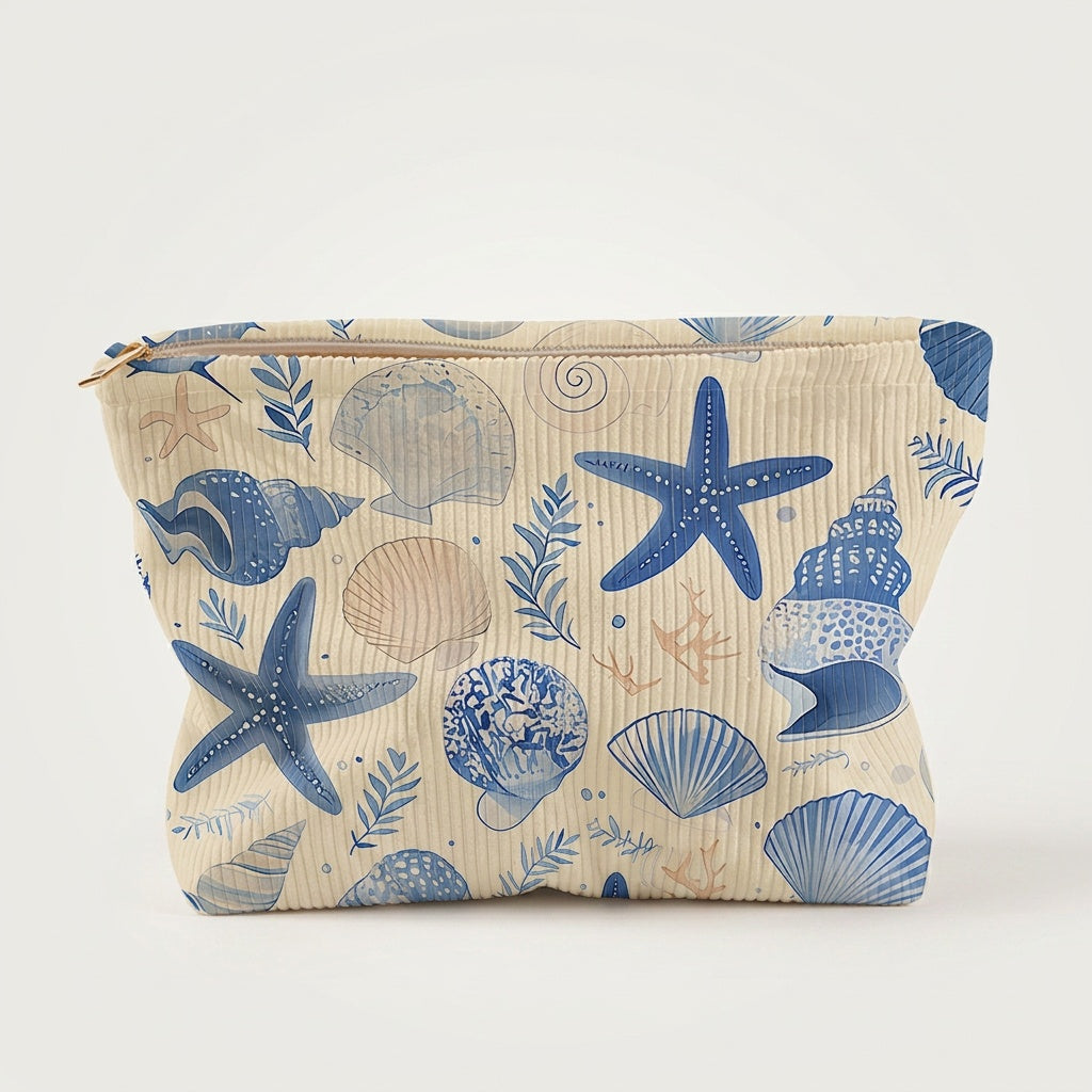 Trousse de Maquillage Imprimé Océan Beige — BelleTrousse
