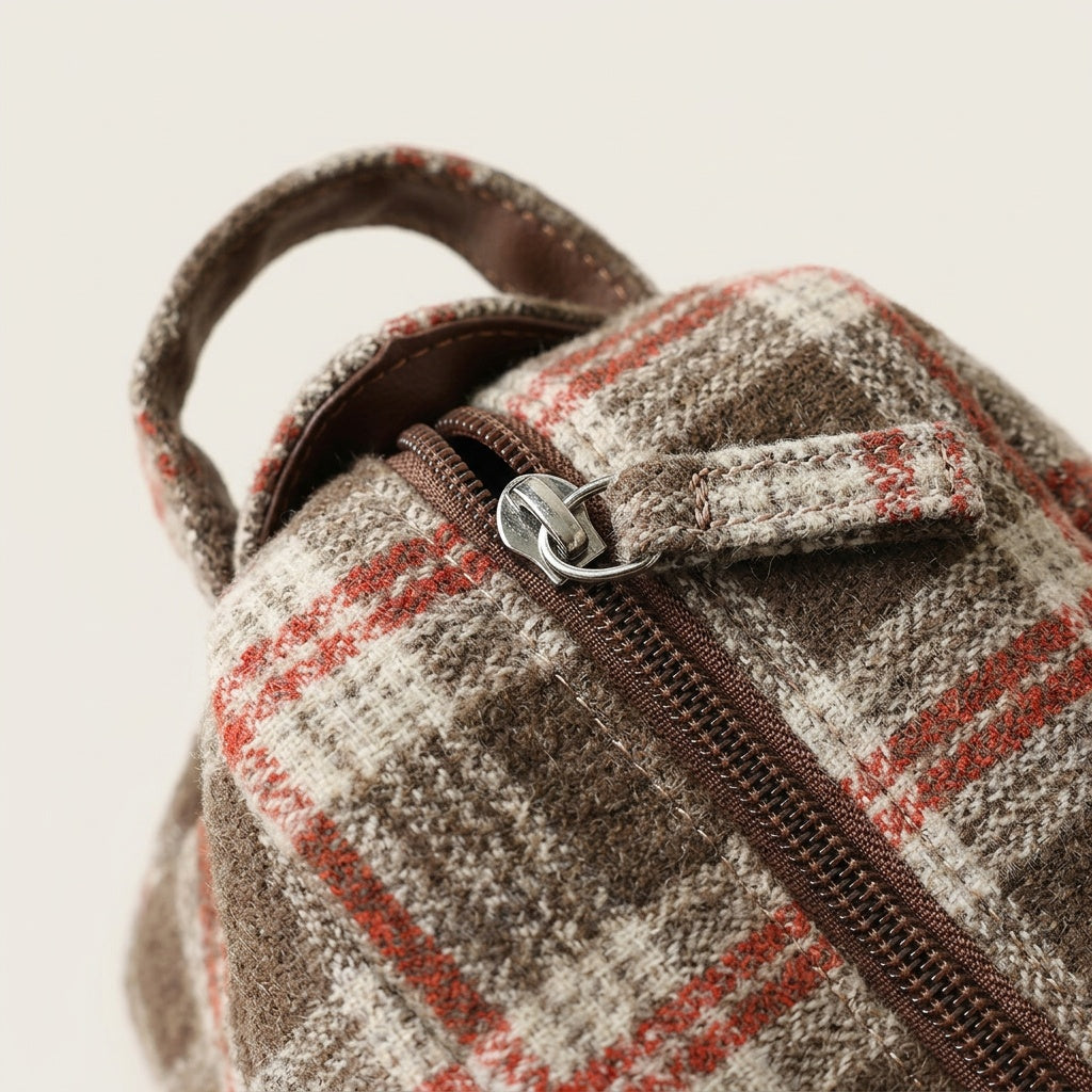 Trousse de Toilette Tweed Carreaux Noir & Crème — BelleTrousse