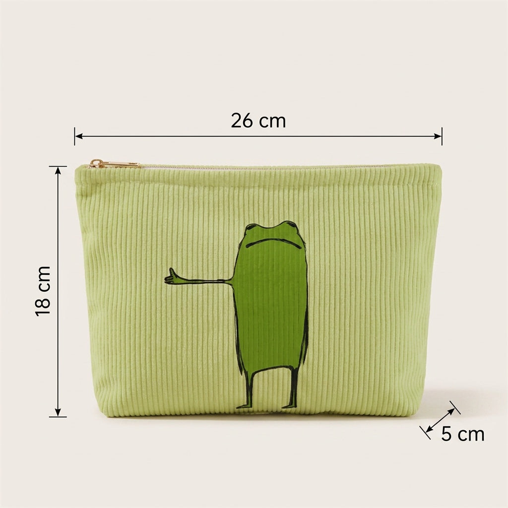 Trousse de Maquillage Velours Côtelé Grenouille Vert — BelleTrousse