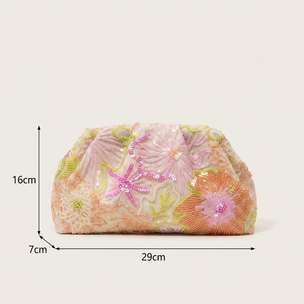 Pochette Tendance Broderie Florale Pastel — BelleTrousse