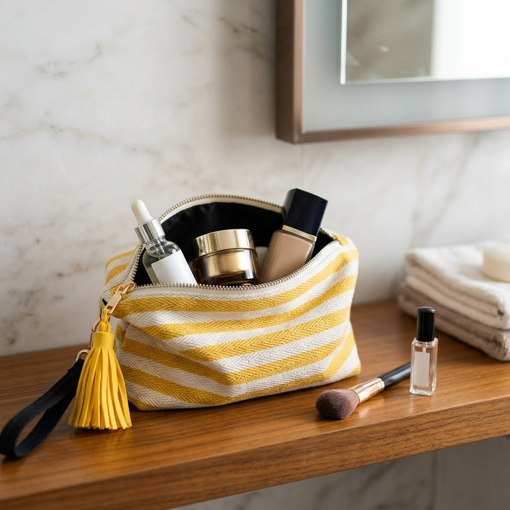 Trousse de Maquillage Rayures Jaune Soleil — BelleTrousse