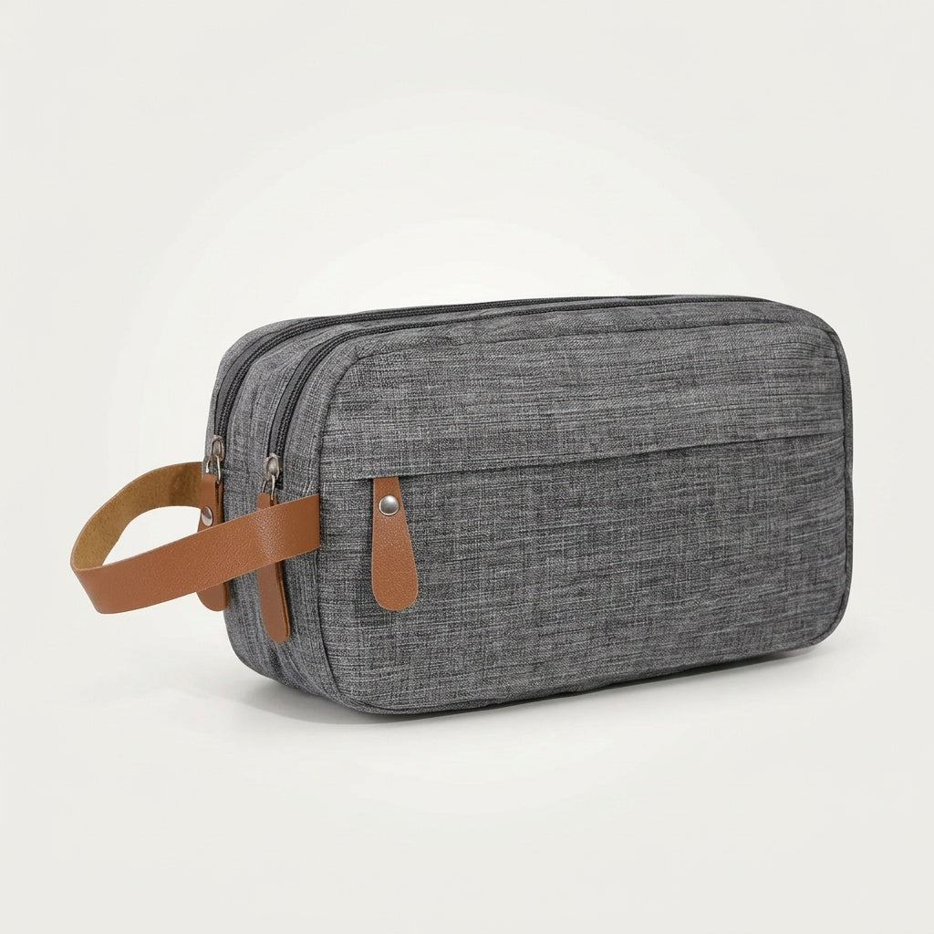 Vanity de Voyage Toile Chiné Gris & Cuir — BelleTrousse