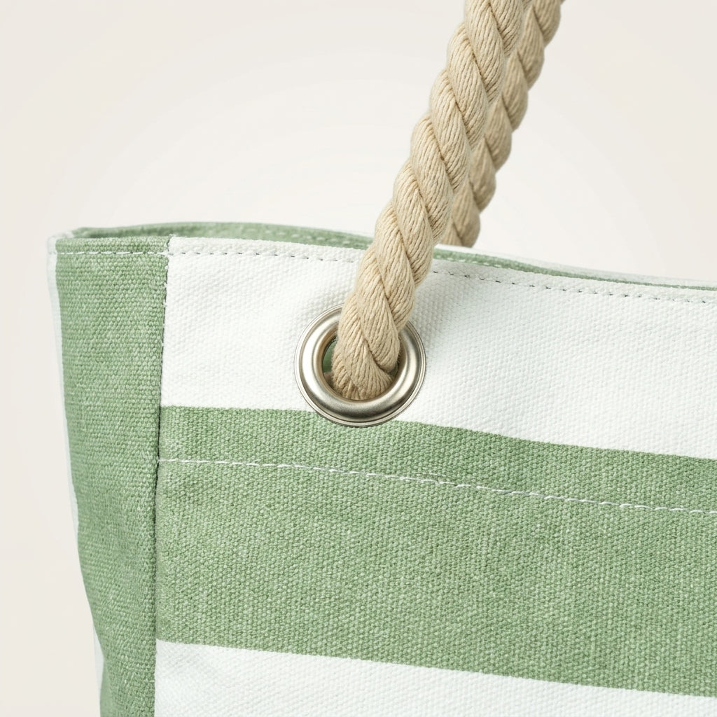 Sac de Plage Rayures Vert Sauge & Blanc — BelleTrousse