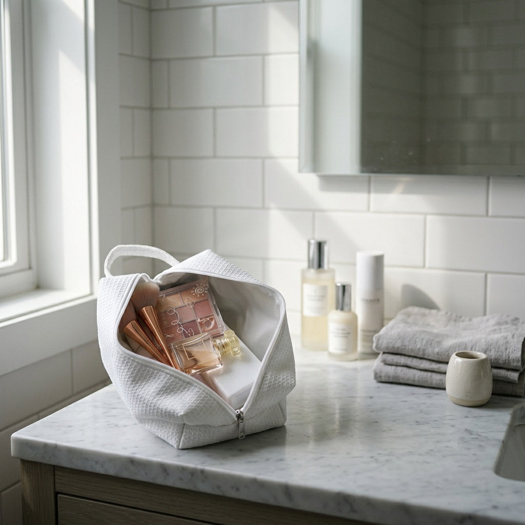 Trousse de Toilette Tissé Blanc Nacré — BelleTrousse
