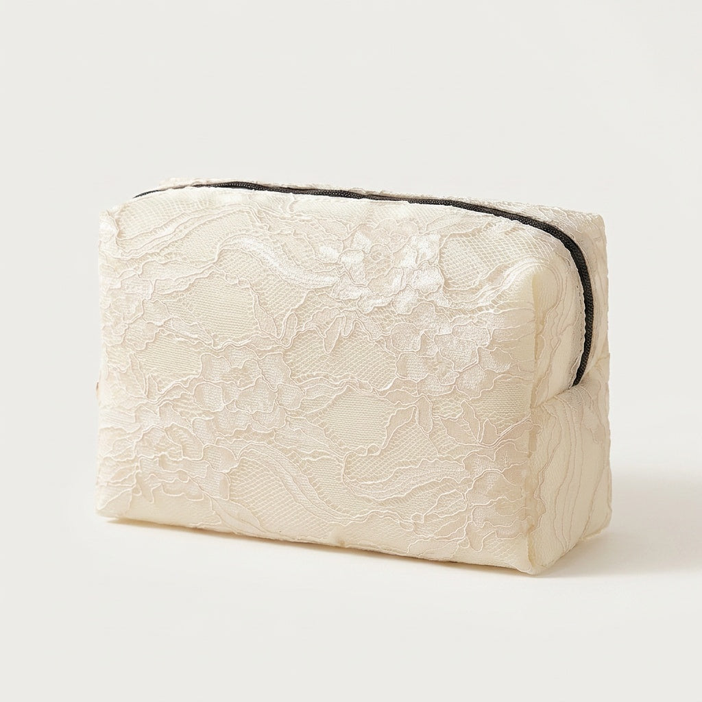 Trousse de Maquillage Broderie Florale Ivoire — BelleTrousse