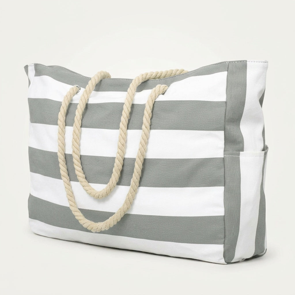 Sac de Plage Rayures Vert Sauge & Blanc — BelleTrousse