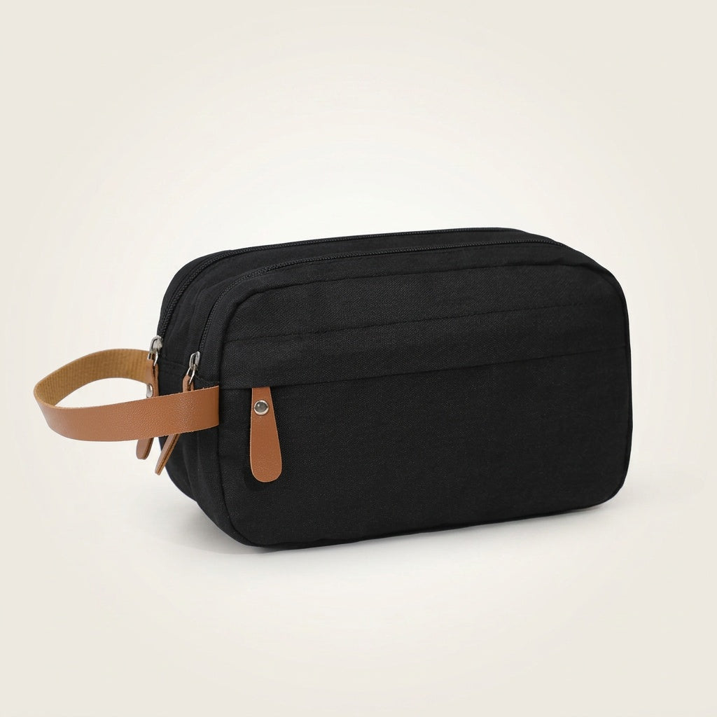 Vanity de Voyage Toile Chiné Gris & Cuir — BelleTrousse