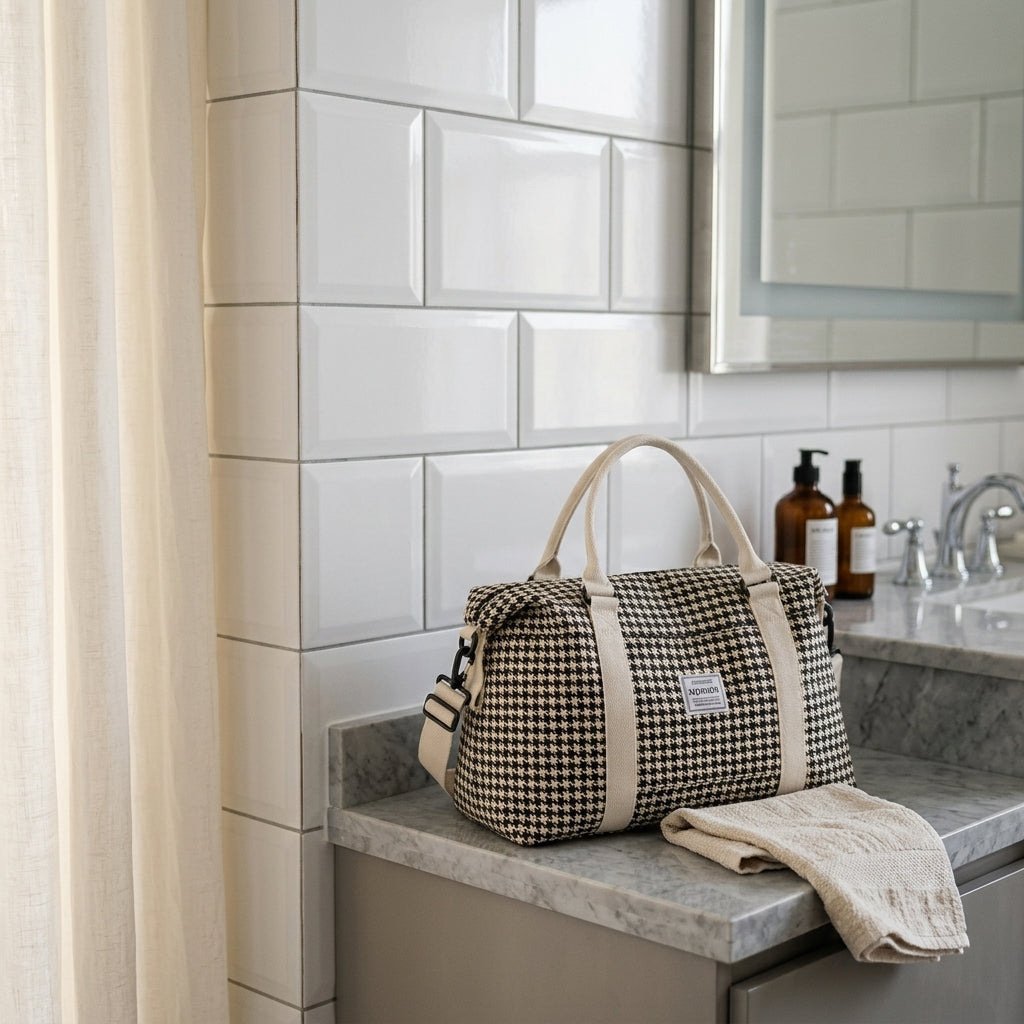 Sac de Voyage Pied-de-Poule Noir & Crème — BelleTrousse