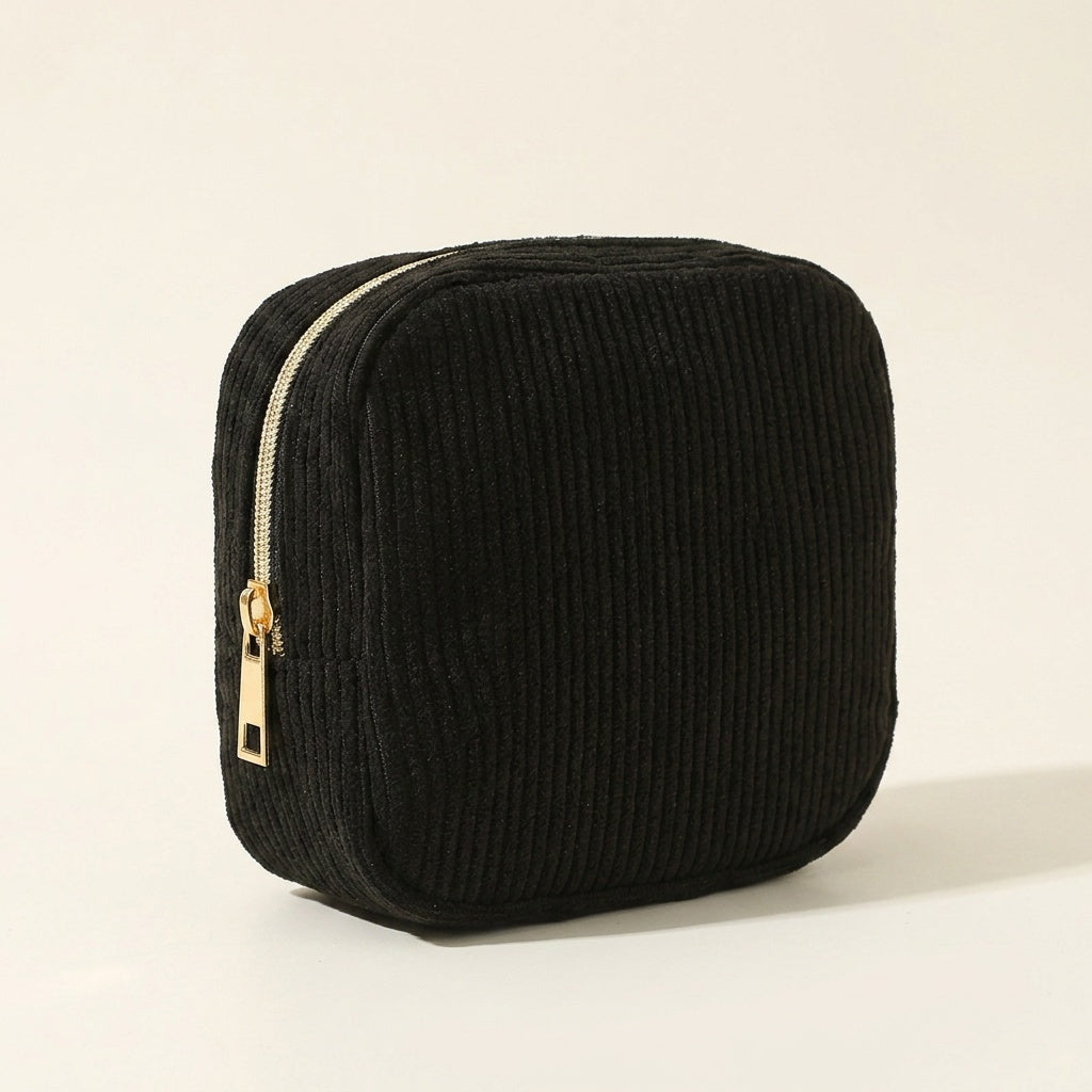Trousse de Maquillage Velours Côtelé Beige — BelleTrousse