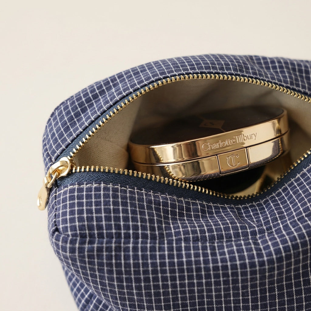 Trousse de Maquillage Velours Brodé Taupe — BelleTrousse