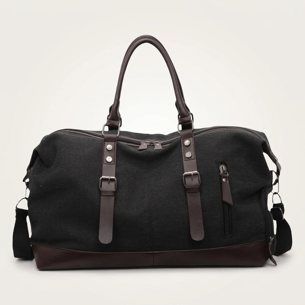 Sac de Voyage Canvas Kaki & Cuir Marron — BelleTrousse