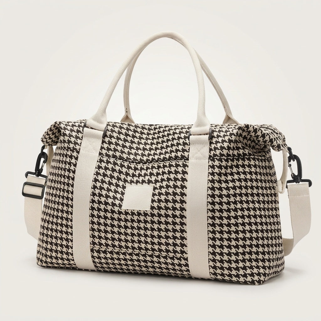 Sac de Voyage Pied-de-Poule Noir & Crème — BelleTrousse