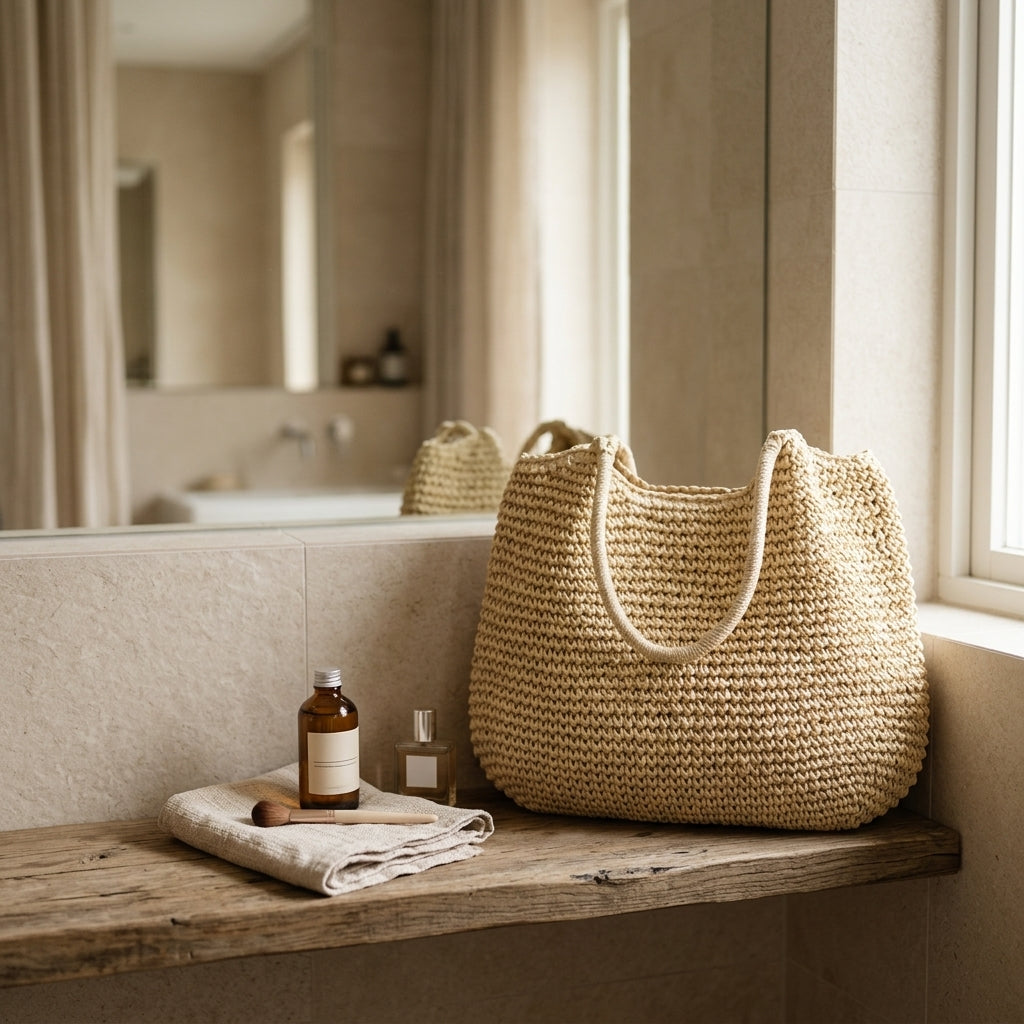 Sac de Plage Raphia Tressé Natural — BelleTrousse